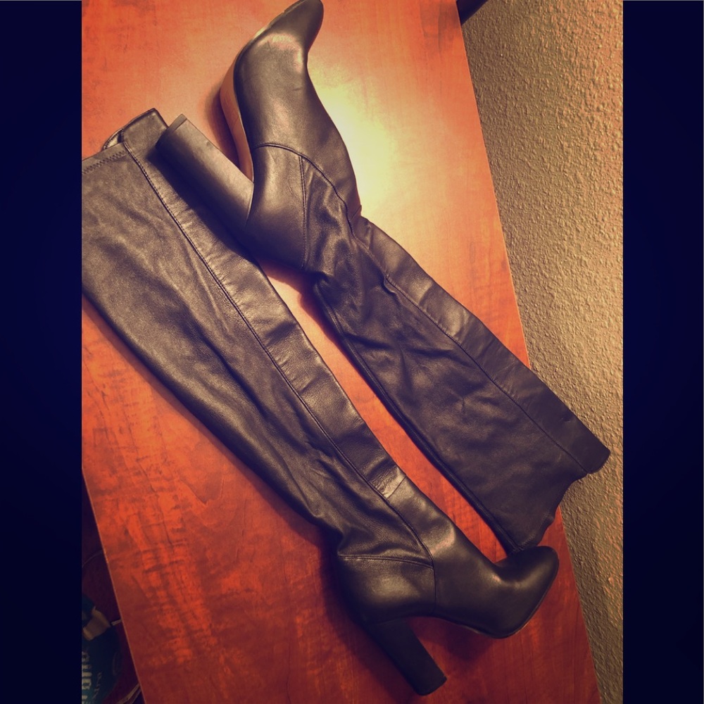 Aldo Black Leather Heel Boots - Knee High Size 8.5